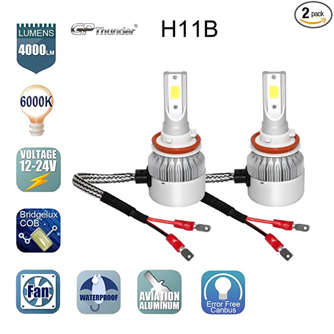 GP Thunder GP-LH-H11B Headlight Bulb(80W 6000K 8000LM for Low or High Beam Direct Fitment), 2 Pack