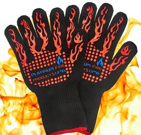 Platinum UMD® 932F Oven and BBQ Mitts Cut Heat Resistant Gloves,Chef Supplies Accessories,100% Cotton Lining, Stripes for Ultimate Grip, Perfect for Kitchen, Baking, Grilling, Barbecue EN407 Certified