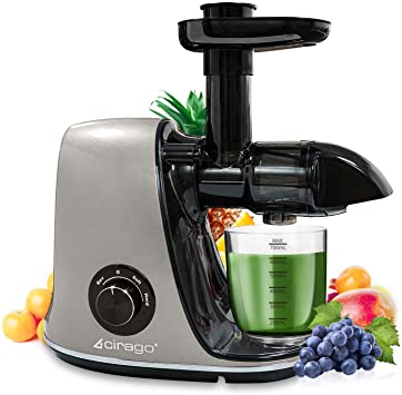CIRAGO Juicer Machines, Slow Masticating Juicer Extractor Two Speed Adjustment, Easy to Clean, Quiet Motor, Cold Press Juicer for Vegetables and Fruits, BPA-Free (Grey)