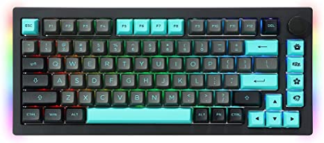 EPOMAKER AKKO 5075B Plus Gasket Hot Swap Mechanical Gaming Keyboard, 2.4GHz/Bluetooth 5.0/USB-C Wired PC Knob Keyboard, with Poron Foam, Side RGB for Win/Mac/Linux(Cyan, Wine red Lubed Switch)