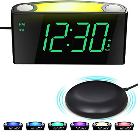Vibrating Loud Alarm Clock with Bed Shaker for Heavy Sleepers Deaf Senior Kids, Large Number LED Display with Dimmer|Night Light|USB Phone Charger|Battery Backup, Easy Set Digital Bedroom Travel Clock