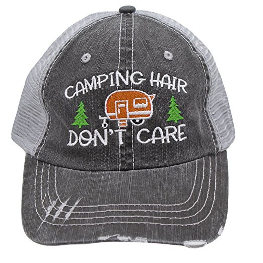 Orange Camping Hair Don't Care Women Embroidered Trucker Style Cap Hat