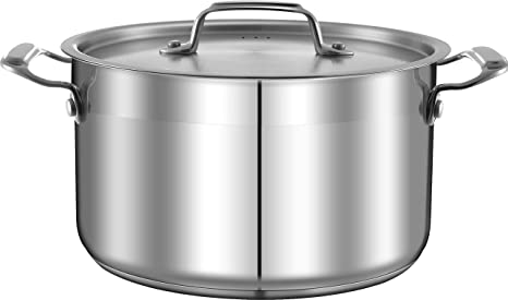 5-Quart Stainless Steel Stockpot - 18/8 Food Grade Heavy Duty Large Stock Pot for Stew, Simmering, Soup, Includes Lid, Dishwasher Safe, Works w/ Gas, Induction, Ceramic & Halogen Cooktops