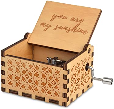 fezlens You are My Sunshine Box Music, Wood Hand Crank Laser Engraved Vintage Sunshine Musical Box Gifts for Birthday/Christmas/Valentine's Day to Your Lover