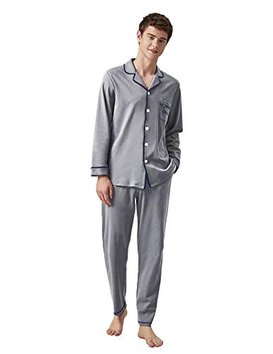 Yoimira Men's Pajamas Set Long Sleeve Button Down Lounge Sleepwear