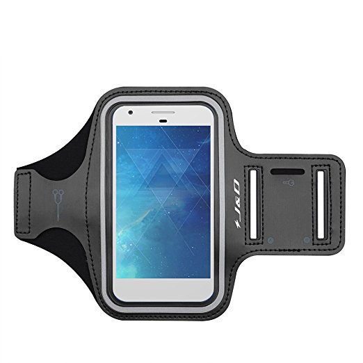 Pixel 2 XL 2017 Armband, J&D Sports Armband for Google Pixel 2 XL (Release in 2017), Key holder Slot, Perfect Earphone Connection while Workout Running - Black