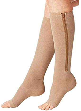 Zipper Compression Socks (2 Pairs) Compression Stocking for Swollen, Varicose Veins, Edema, Open Toe Compression Sox