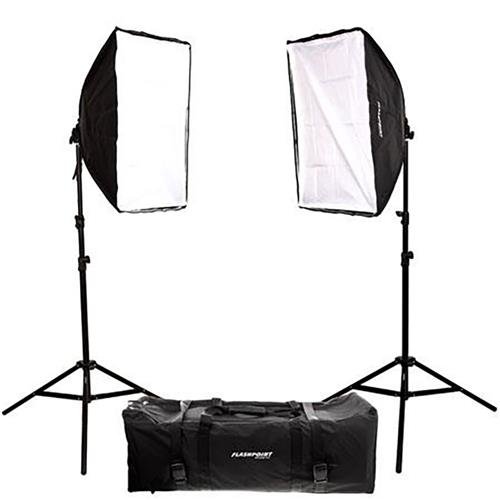 Flashpoint 2-Light SoftBox Kit, Fluorescent Lamps 5500K Bulbs, Stands & Carrying Case - Continuous Cool Lights
