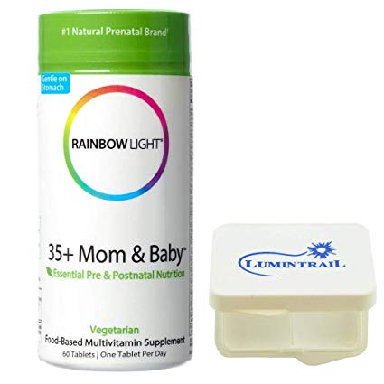 Rainbow Light 35 Plus Mom & Baby Essential Prenatal & Postnatal Multivitamin - 60 Tablets Bundle with a Lumintrail Pill Case