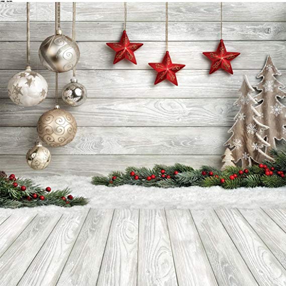 SJOLOON 8x8ft Christmas Balls Backdrop Photography Wood Floor for Newborn Christmas Photo Studio Background 10383