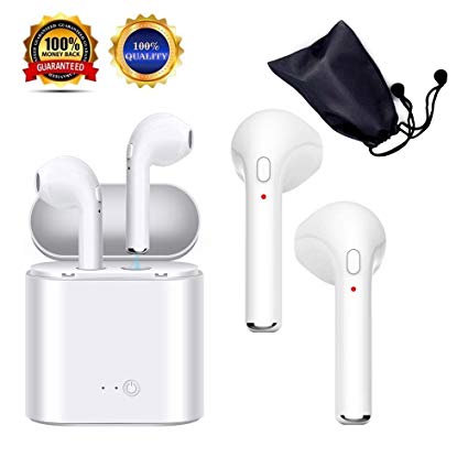 Wireless Bluetooth earbuds, original i7, proved sound quality, ergonomic and fashionable design, sweat proof, sufficient battery, stable signal,compatible with most bluetooth devices (phone, computer,