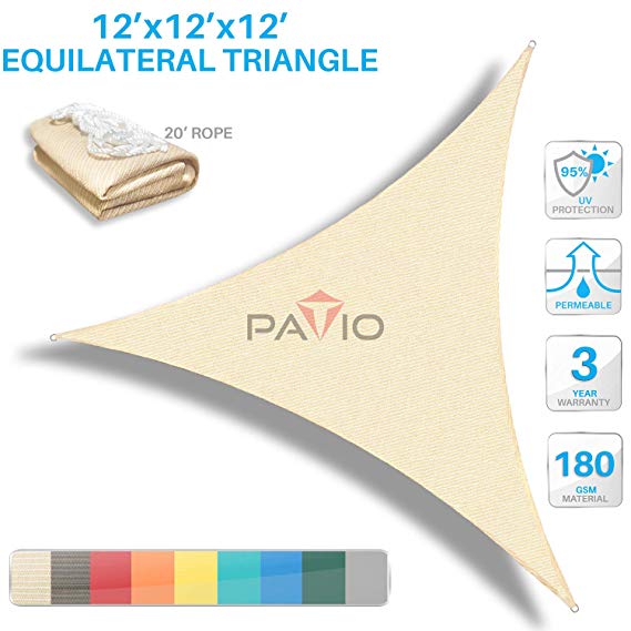 Patio Paradise 12' x12'x 12' Beige Sun Shade Sail Triangle Canopy - Permeable UV Block Fabric Durable Outdoor  - Customized Available
