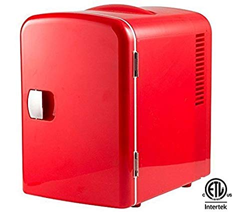 Gourmia GMF-600R Portable 6 Can Mini Fridge Cooler and Warmer for Home, Office, Car or Boat AC & DC, Red