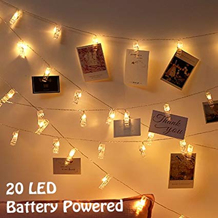 Led Photo Clip String Lights, JESWELL 20 Led Battery Powered Indoor String Lights for Hanging Photos Card Artworks, Ideal Gift For Bedroom Christmas Party Decoration (7.2ft, Warm White)