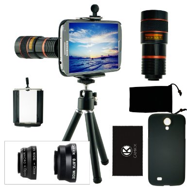 CamKix Camera Lens Kit for Samsung Galaxy S4 including 8x Telephoto Lens / Fisheye Lens / Macro Lens / Wide Angle Lens / Tripod / Phone Holder / Hard Case / Velvet Bag / Microfiber Cleaning Cloth
