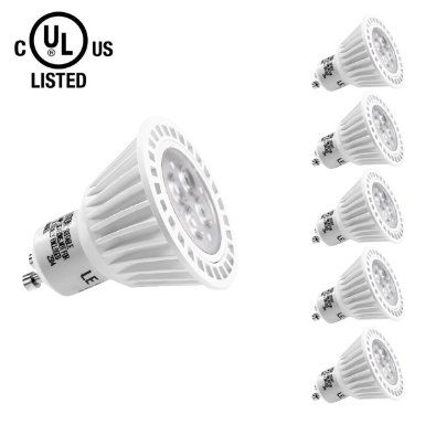 LE Pack of 5 Units 6.5W Dimmable MR16 GU10 LED Bulbs, 50W Halogen Bulbs Equivalent, UL Listed, 370lm, 25¡ã Beam Angle, Daylight White, 6000K, Track Lighting, Spotlight, LED Light Bulbs