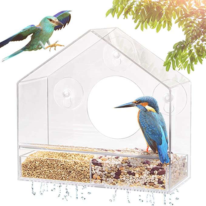 YestBuy Window Bird Feeder for Outside, Acrylic Bird Feeders with Strong Suction Cups, Large Outside Hanging Birdhouse Kits, with Drain Holes, for Outdoor Decoration