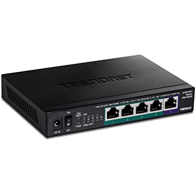 TRENDnet 5-Port Unmanaged 2.5G PoE  Switch, Fanless, Compact Desktop Design, Metal Housing, 2.5GBASE-T Ports, IEEE 802.3bz, 55W PoE Budget, Black, TPE-TG350