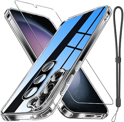 Janmitta for Samsung Galaxy S23 Case with Screen Protector   Camera Lens Protector,Slim Fit Thin Transparent Rugged Tough Hard Cover with Wrist Strap Lanyard,2023 Crystal Clear
