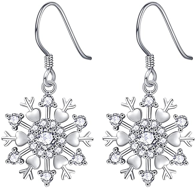 Snowflake Dangle Earrings for Women Girls 925 Sterling Silver Hypoallergenic Snowflake Drop Earrings for Sensitive Ears Christmas Gifts.