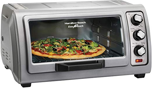 Hamilton Beach 6-Slice Countertop Toaster Oven with Easy Reach Roll-Top Door, Bake Pan, Silver (31127D)