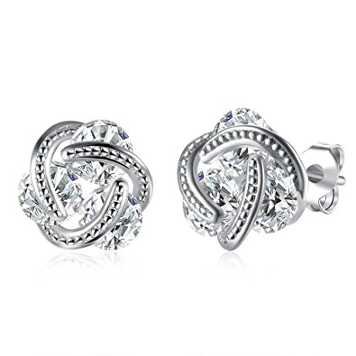 14K White Gold Plated Love Knot Stud Earrings for Women Jewelry Cubic Zirconia Earrings Studs Set, Best Gift Ideas