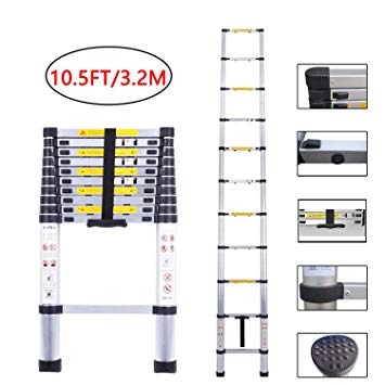 Telescoping Ladder 10.5ft/3.2m Aluminum Multi Telescopic Extension Ladder One-Button Inward Sliding Retraction with EN131 Certified
