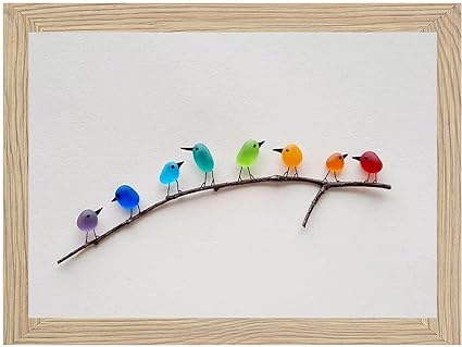 Sea Glass Birds Sea Glass Art Bird Wall Decor Natural Sea Glass Driftwood Picture Framed Unique Wall Art Suitable For Bedroom And Living Room (hanging decoration)