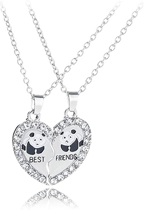 Best Friends Gift Split Valentine Heart Best Friends Engraved Pendant Friendship Necklace Set of 2 Birthday Christmas Gifts