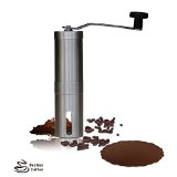 Besties Hand Coffee Grinder With Ceramic Conical Burr Design Slim Stainless Steel Aeropress Compatible Convenient Coffee Mill for Espresso to French Press Coffee - Including Non-slip Silicone Mat