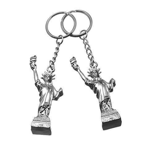 2x 3D NY Statue of Liberty Smaller Ring Metal Keychain Souvenir Gift - Set of 2
