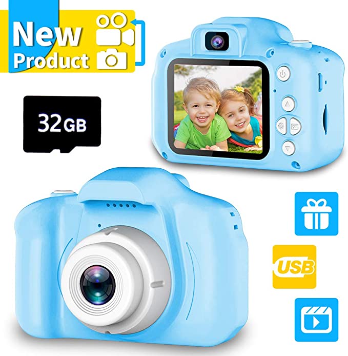 Seckton Upgrade Kids Selfie Camera, Best Birthday Gifts for Boys Age 3-9, HD Digital Video Cameras for Toddler, Portable Toy for 3 4 5 6 7 8 Year Old Boy with 32GB SD Card-Blue