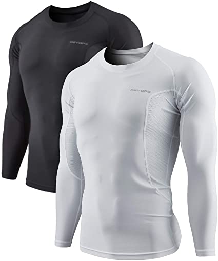 DEVOPS Men's 2~3 Pack Cool Dry Athletic Compression Long Sleeve Baselayer Workout T-Shirts