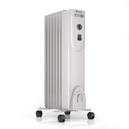 COSTWAY Oil Filled Radiator Heater, 1500W Portable Oscillating Space Heater with Adjustable Thermostat, Overheat & Tip-Over Protection, Quiet Full Room Heater for Bedroom & Office, White (25" Height)