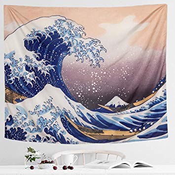 IcosaMro Wave Tapestry Wall Hanging - Hokusai Wall Art with Hemmed Edges& Hooks, Ocean Sea Wall Blanket Home Decor for Bedroom College Dorm, (The Great Wave Off Kanagawa, 51x60")