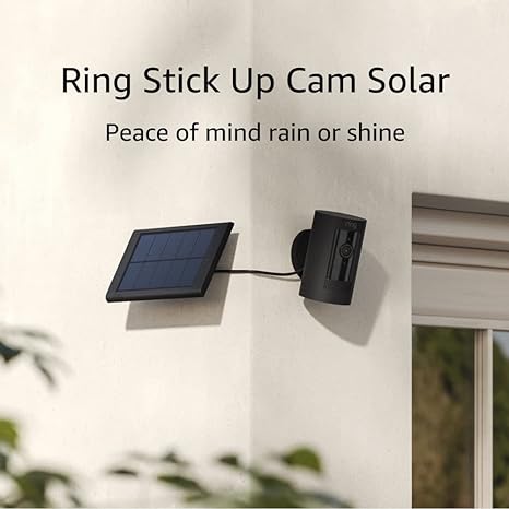 Ring Stick Up Cam Solar | Weather-Resistant Outdoor Camera, Live View, Color Night Vision, Two-way Talk, Motion alerts, Works with Alexa | Black