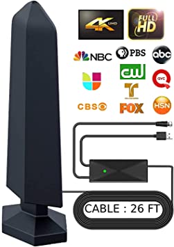 Antier Amplified Indoor Outdoor Digital Tv Antenna – Powerful Best Amplifier Signal Booster up to 420  Miles Range Support 8K 4K Full HD Smart and Older Tvs with 16ft Coaxial Cable [2022 Release]