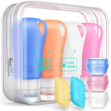 Silicone Travel Bottles, 3 oz TSA Approved Travel Size containers for toiletries, Leak proof Travel Shampoo And Conditioner Bottles With Toothbrush and Cream Jars