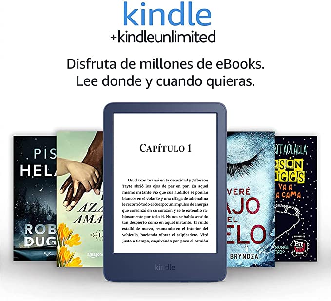 Nuevo Kindle (2022): nuestro Kindle más compacto y ligero, con una pantalla de alta resolución de 300 ppp y 6 pulgadas, y el doble de almacenamiento | Azul vaquero, sin publicidad   Kindle Unlimited