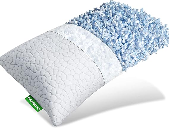 Cooling Bed Pillows for Sleeping, Shredded Memory Foam Pillows for Shoulder and Neck Pain Relief Queen Size Cool Bamboo Pillow for Side Back Stomach Sleepers - Luxury Gel Pillows with Washable Cover