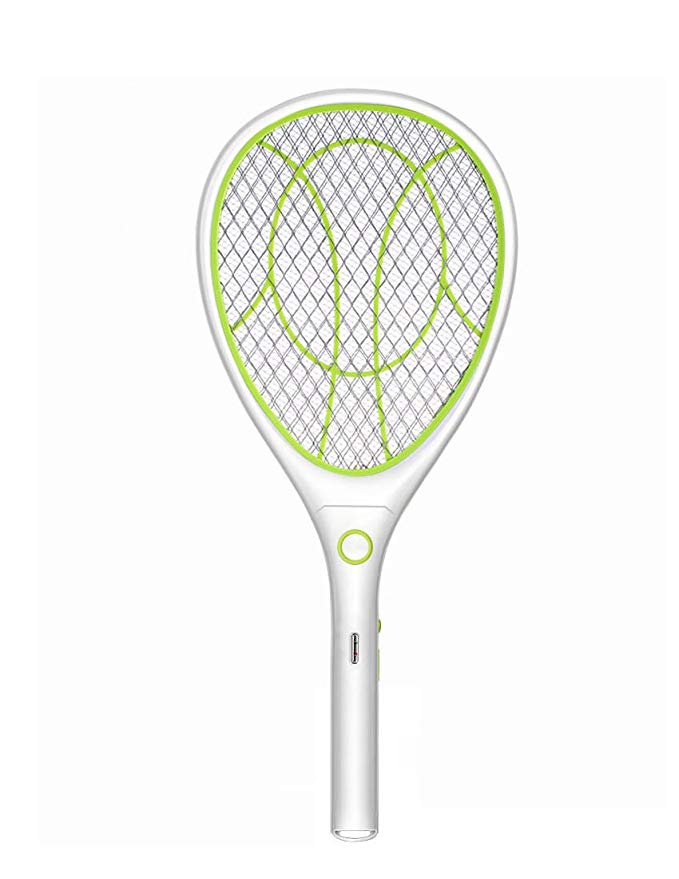 Electric Mosquito Fly Swatter Bug Zapper Bat Racket, Pests Insects Control Killer Repellent, USB Rechargeable, LED Lighting, Double Layers Mesh Protection