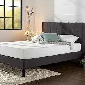 ZINUS Shalini 35 cm Upholstered Platform Bed Frame | Mattress Foundation | Wood Slat Support | Easy Assembly | Double | Dark Grey