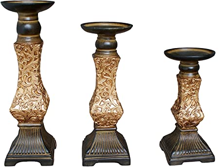 JIXIN Gold Pillar Candle Holders (Set of 3), Ideal for Home Decoration, Wedding and Anniversary