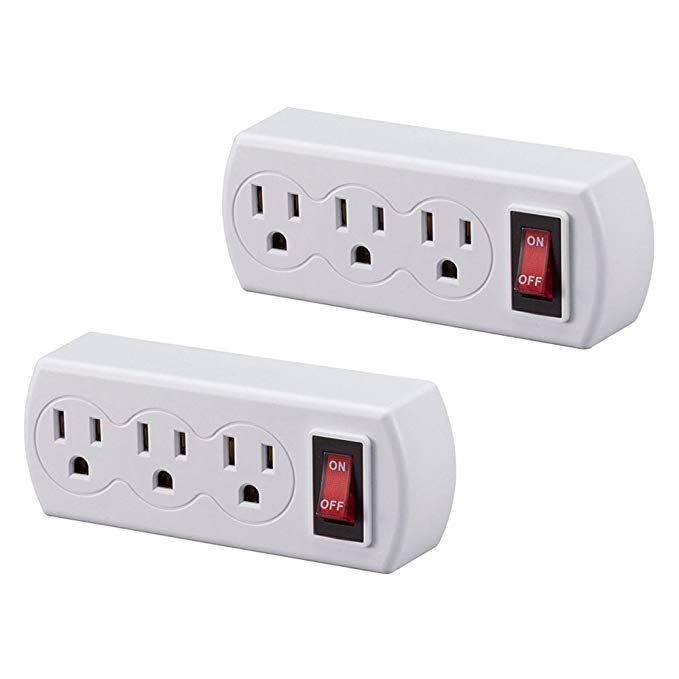 Uninex (2 Pack) White Grounded Triple Plug Outlet On/Off Power Switch UL Listed