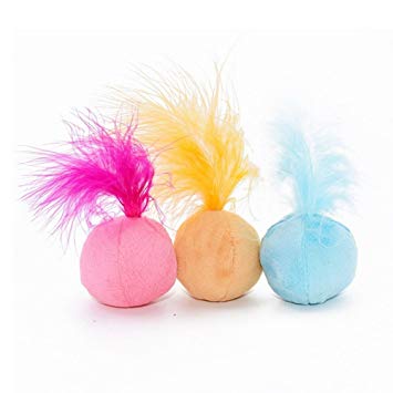 PetFavorites Furry Rattle Ball Cat Toy with Feather & Catnip - Best Interactive Pom Pom Balls for Cats, Soft/Lightweight/2 Inch, Bulk Pack.