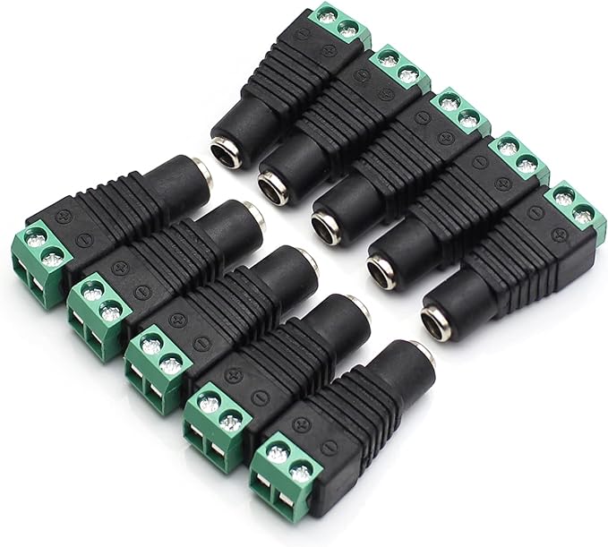 LightingWill 10 Pack 5.5 X 2.1mm Barrel Power 12V Female DC Jack Power Connector Adapter Plug for CCTV Security Camera LED Strip