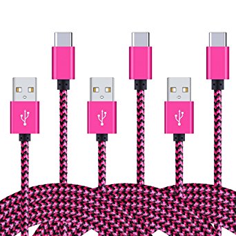 USB C Cable, FiveBox 6ft 3-Pack USB Type C Charger Fast Charging Phone Cord for LG G6 G5 V30 V20, Samsung Galaxy S8/S8 Plus, Nexus 6P/5X, Google Pixel 2 XL, Moto Z/Z2, Huawei P9 P10 Plus, HTC U11-Pink