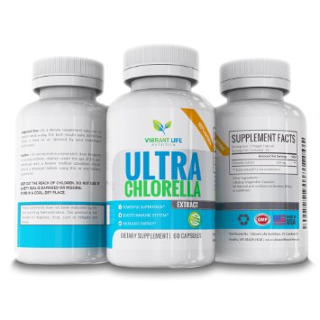 Ultra Chlorella Extract Concentrated to Give You 10x the Detoxifying Power of Spirulina - No Gross Powders or Tabs Try Easy-Swallow Veggie Caps - Lose Fat Gain Energy - 100 Natural Zero Additives