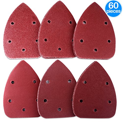 AUSTOR 60 Pieces Mouse Detail Sander Sandpaper Sanding Paper Hook and Loop Assorted 40/ 60/ 80/ 120/ 180/ 240 Grits