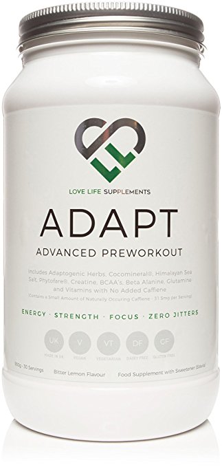 ADAPT Advanced Pre-workout by LLS | 900g - 30 Servings | Blend of Adaptogenic Herbs, Creatine, BCAA's, Beta-Alanine, Glutamine and Much More | No Added Caffeine - No Jitters | Energy - Mental Clarity - Focus - Reduced Fatigue | Bitter Lemon Flavour - Sweetened with Stevia - No Sugars | No Fillers - Completely Clean | Suitable for Vegetarians and Vegans | Manufactured in the UK | Love Life Supplements - "Live Healthy, Love Life."